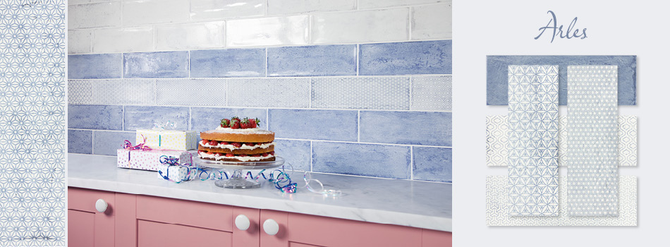 Blue Arles tiles in a Kitchen setting.